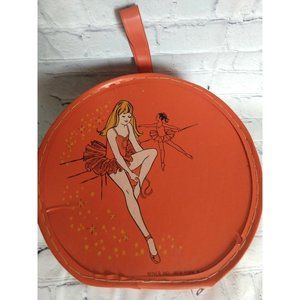 Vintage Round Zippered Ballet Box Carrying Case Dance Orange Photo Prop Decor